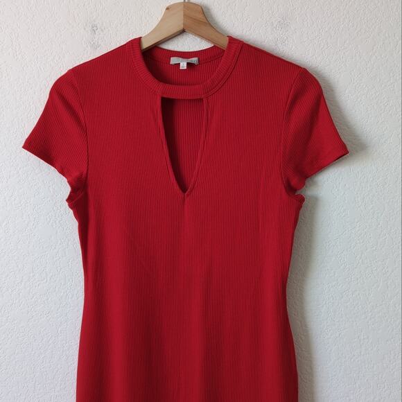 Skin Worldwide Red Ribbed Midi Dress Womens Pima Cotton Modal Fitted Bodycon 2 - Picture 7 of 10
